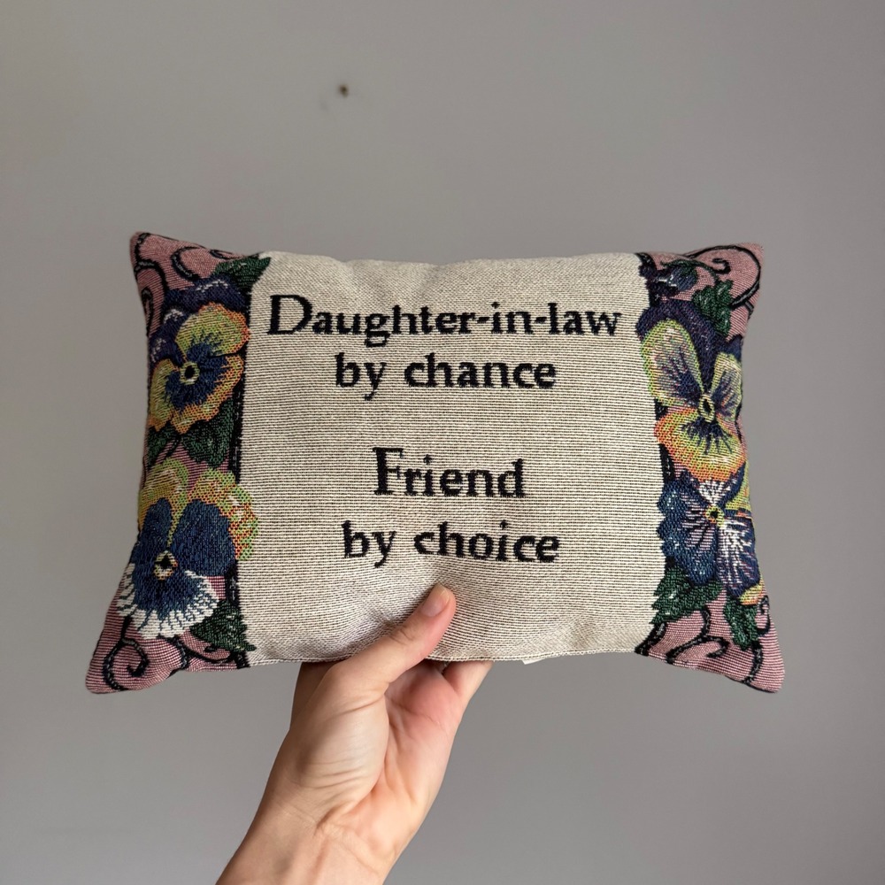 "Daughter In Law By Chance Friend By Choice" Woven Tapestry Floral Accent Pillow